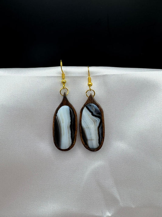 BOUCLES D'OREILLES Onyx à bandes noires