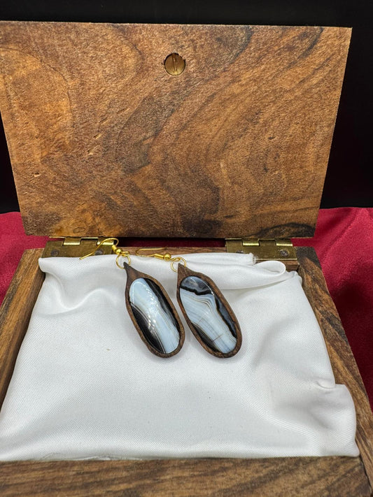 BOUCLES D'OREILLES Onyx à bandes noires